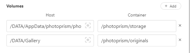 Photoprism default volume mappings