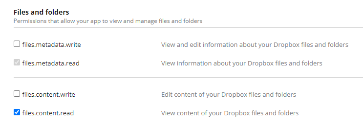 Dropbox app folder permissions