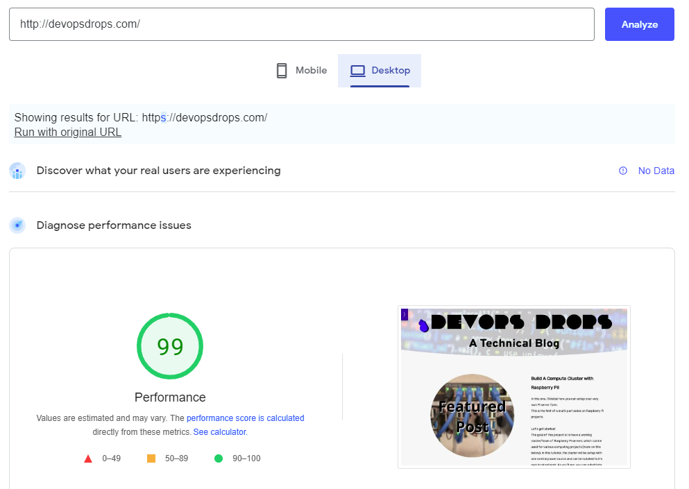 home page pagespeed test