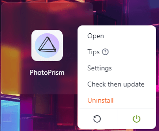 Photoprism container settings menu