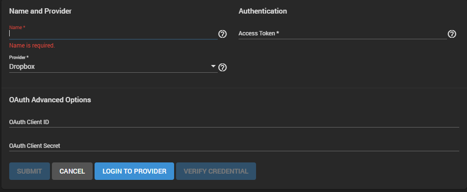 TrueNAS cloud credentials