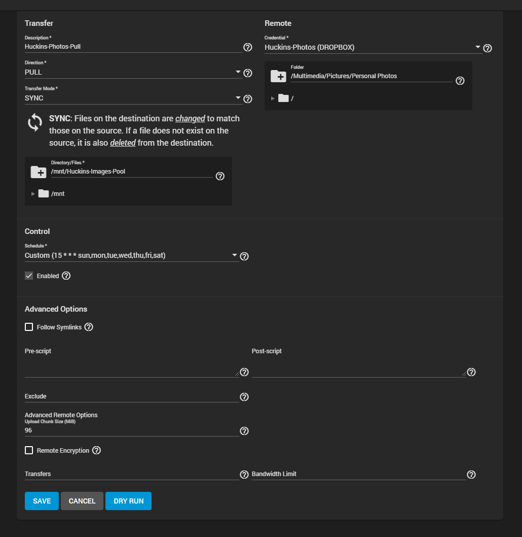 TrueNAS cloud sync task