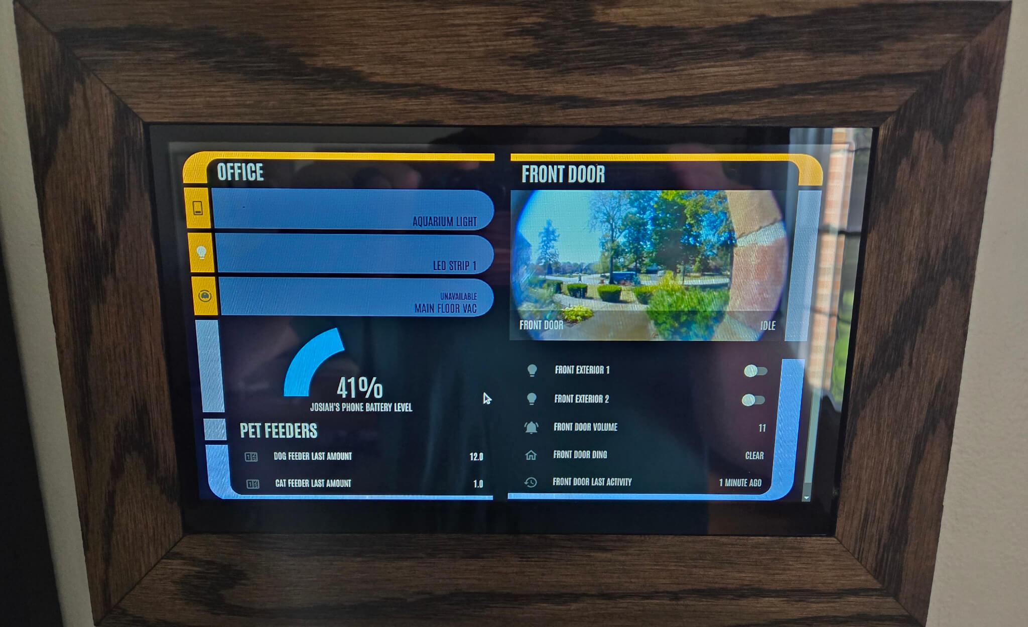 wood framed home assistant wall control panel